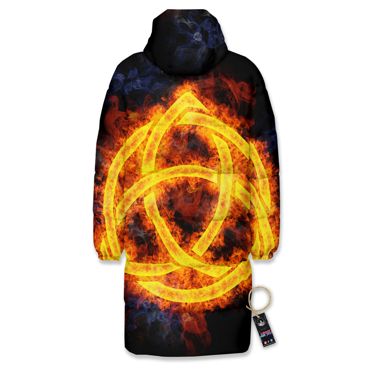 Knot Fire Celtic Print Long Down Jacket-grizzshop