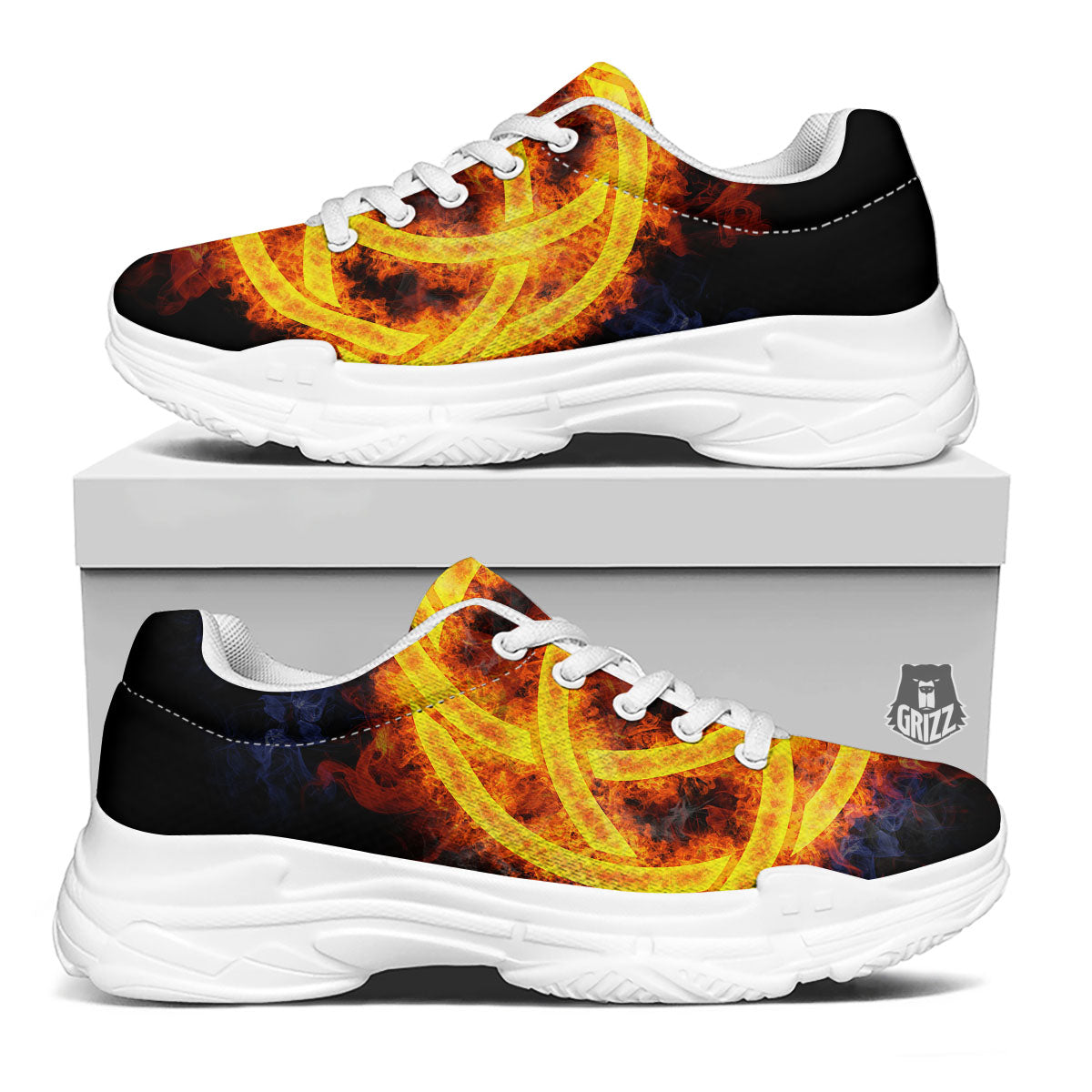 Knot Fire Celtic Print White Chunky Shoes-grizzshop
