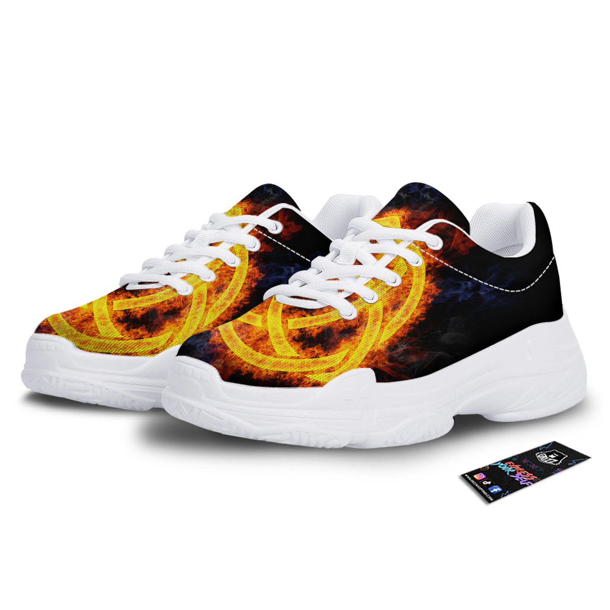 Knot Fire Celtic Print White Chunky Shoes-grizzshop