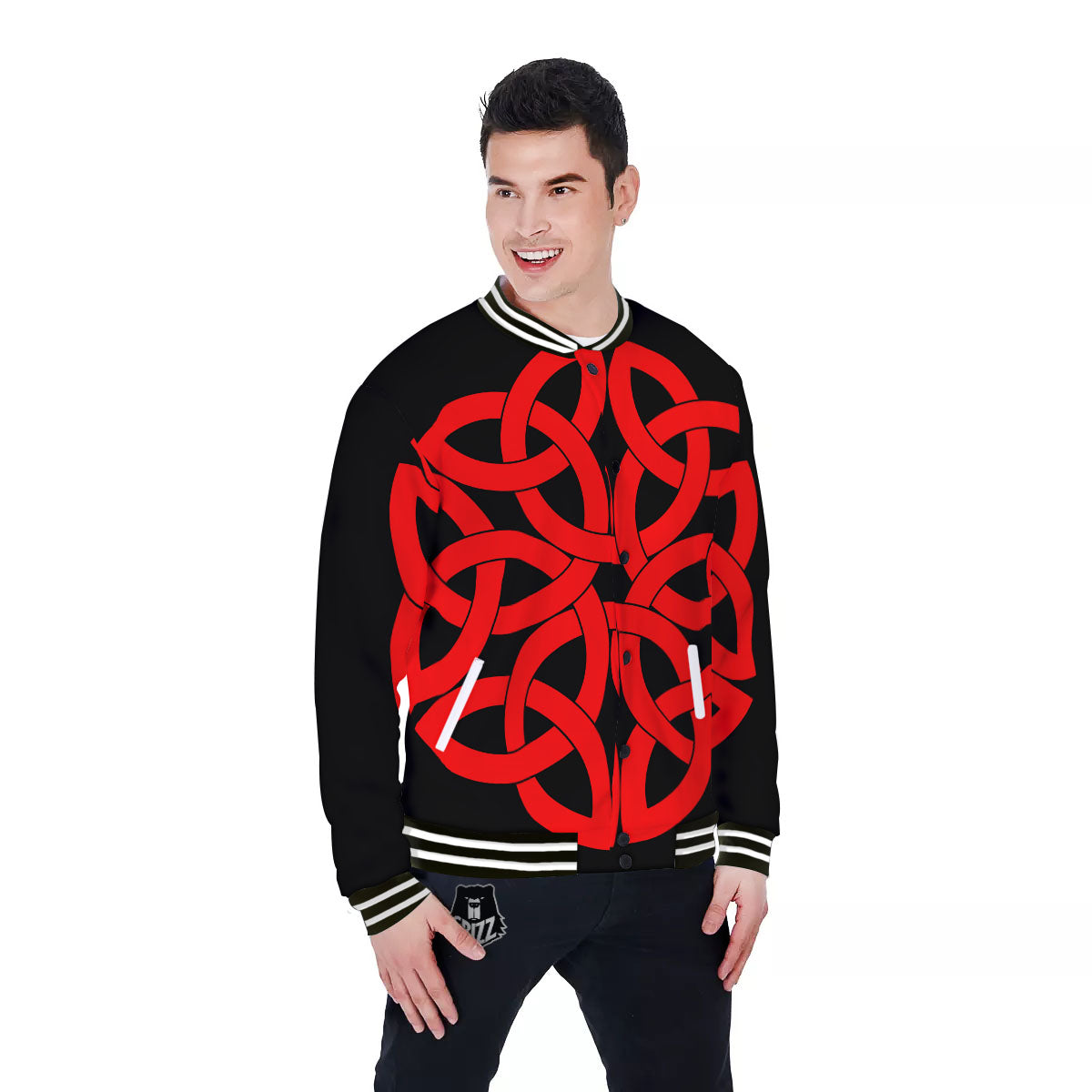 Knot Red Celtic Print Baseball Jacket-grizzshop