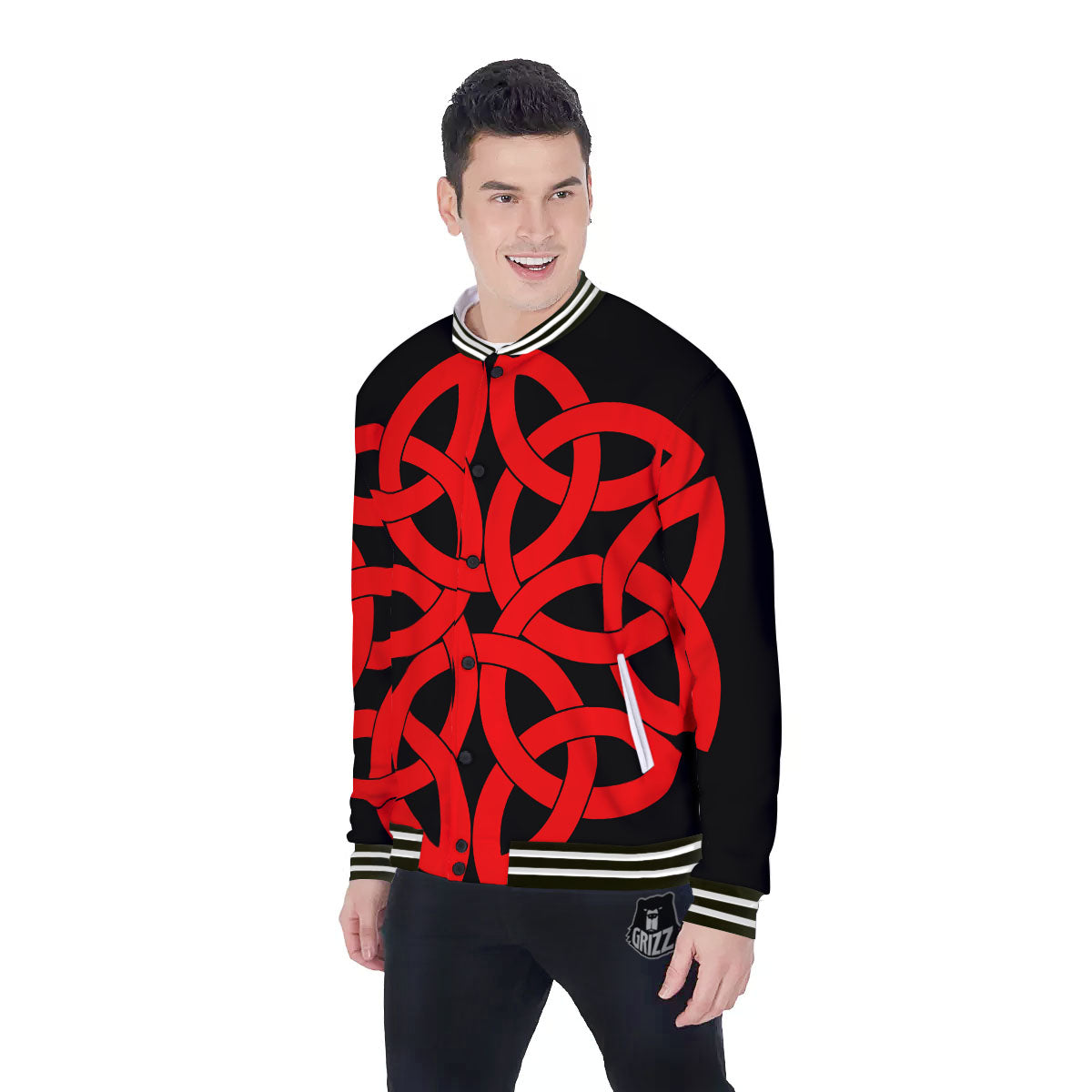 Knot Red Celtic Print Baseball Jacket-grizzshop