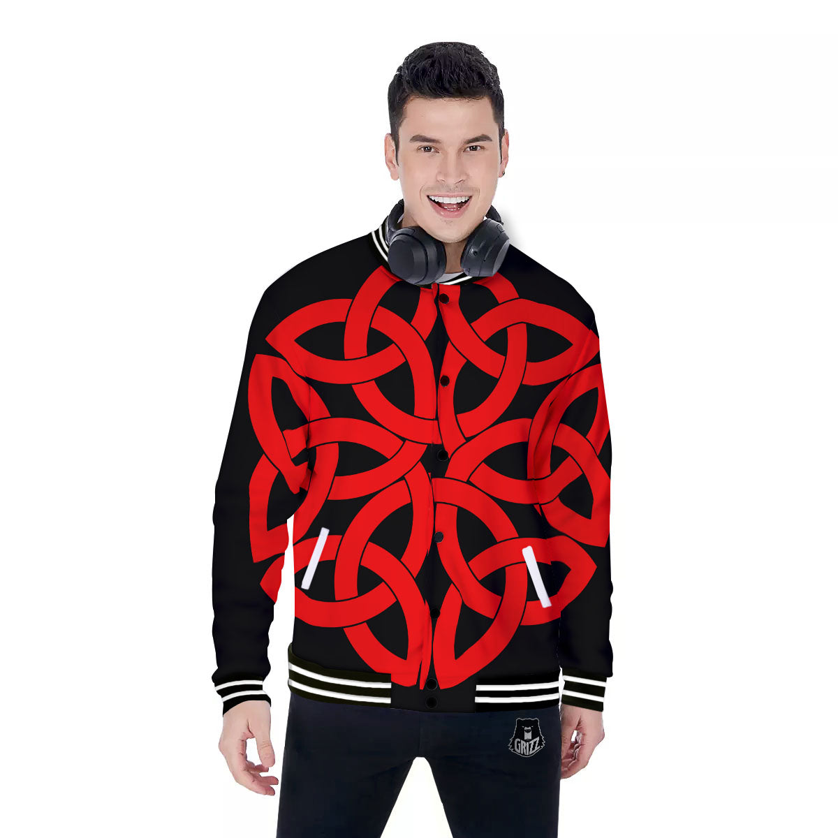 Knot Red Celtic Print Baseball Jacket-grizzshop