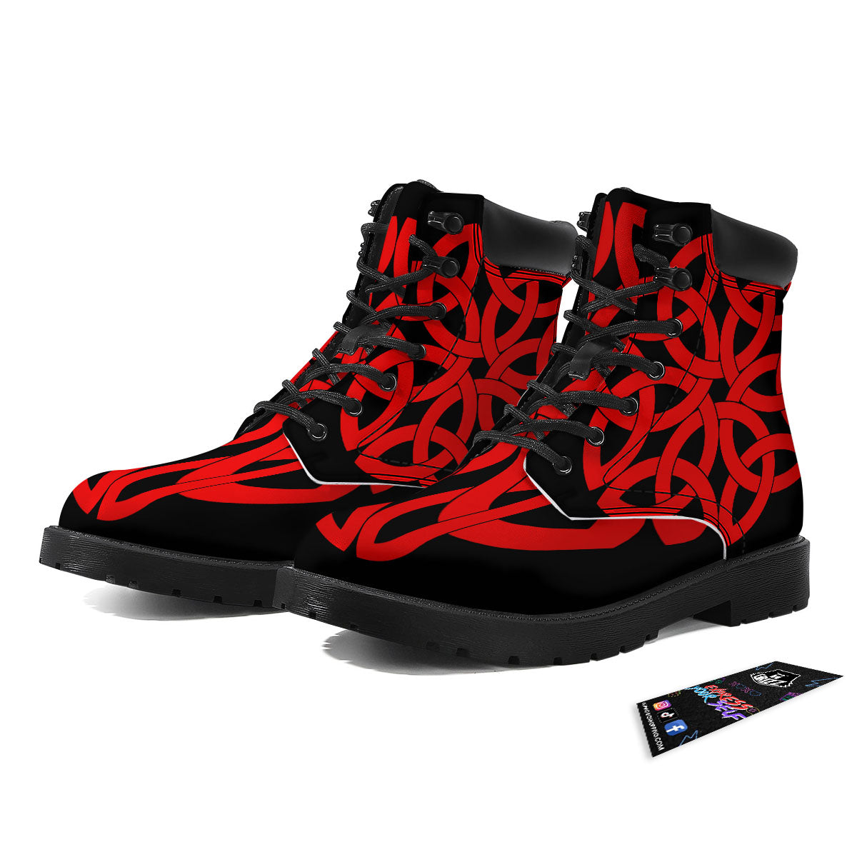 Knot Red Celtic Print Boots-grizzshop