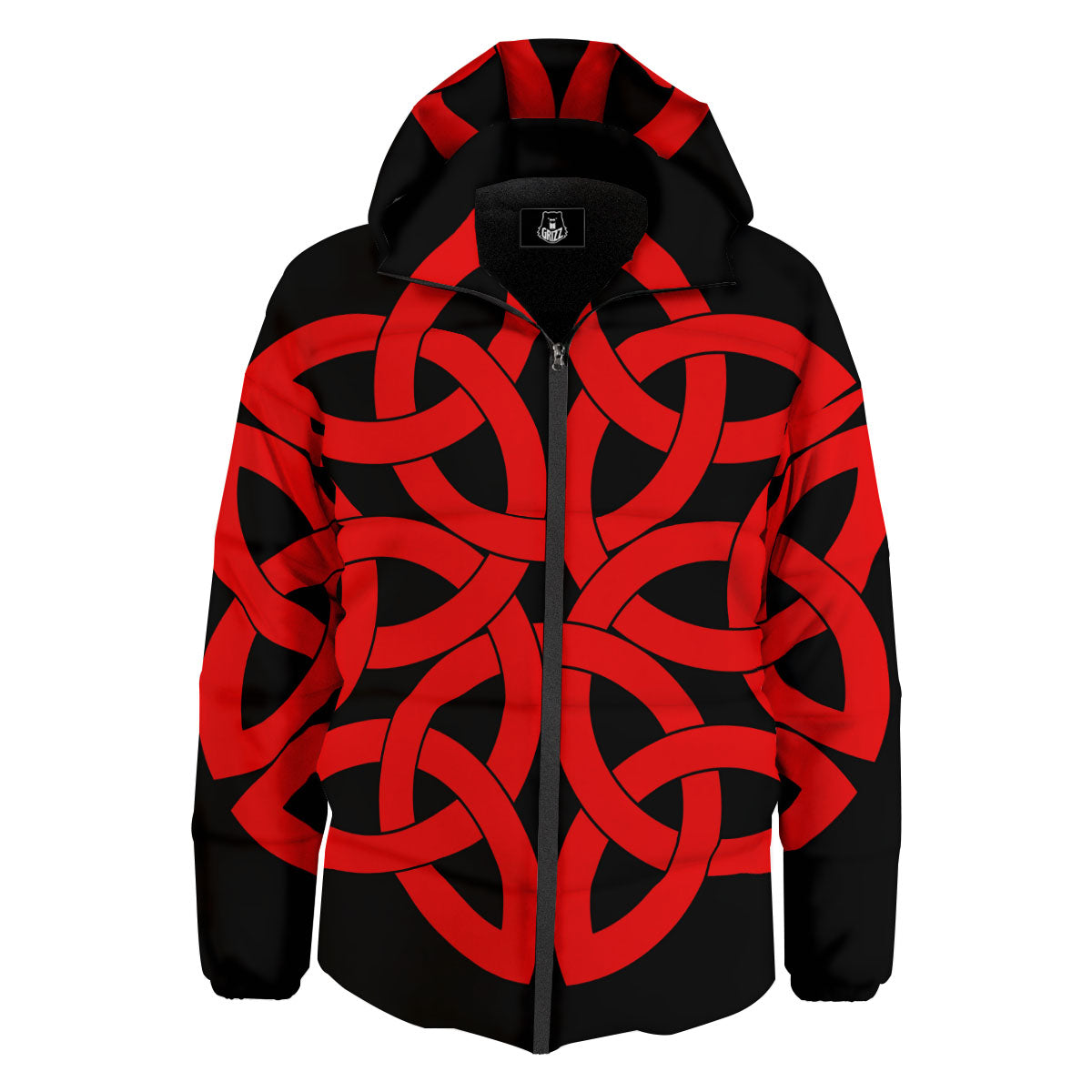 Knot Red Celtic Print Down Jacket-grizzshop