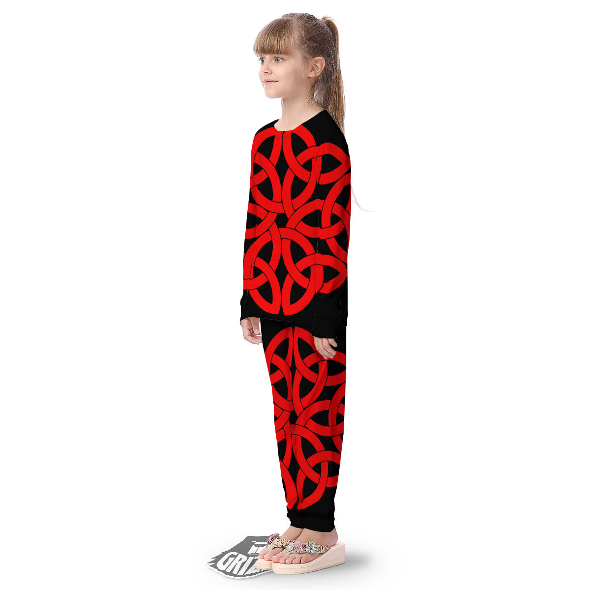 Knot Red Celtic Print Kid's Pajamas-grizzshop