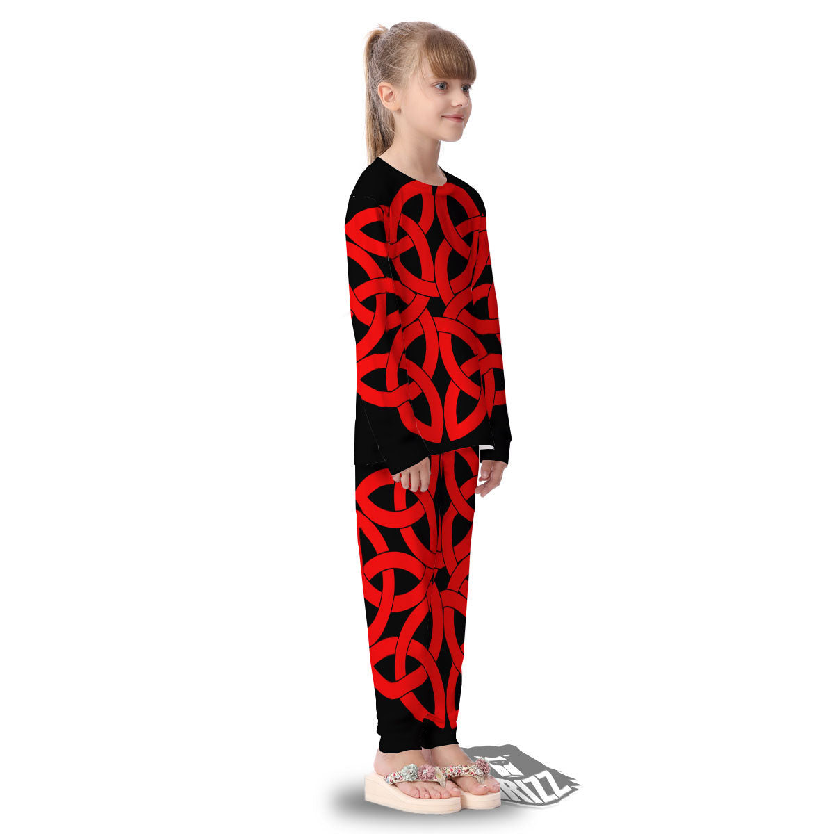 Knot Red Celtic Print Kid's Pajamas-grizzshop