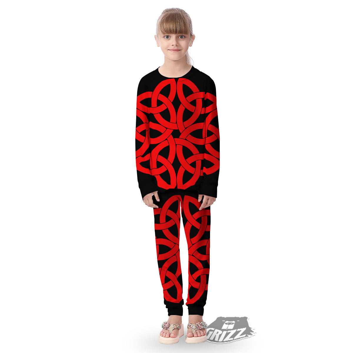 Knot Red Celtic Print Kid's Pajamas-grizzshop