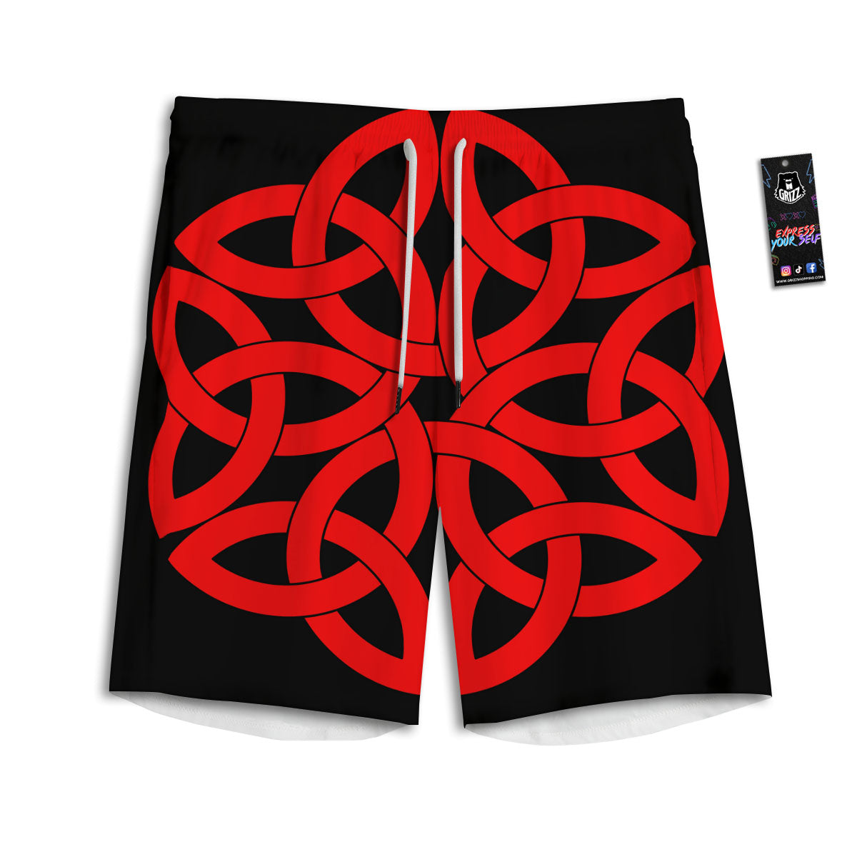Knot Red Celtic Print Men's Athletic Shorts