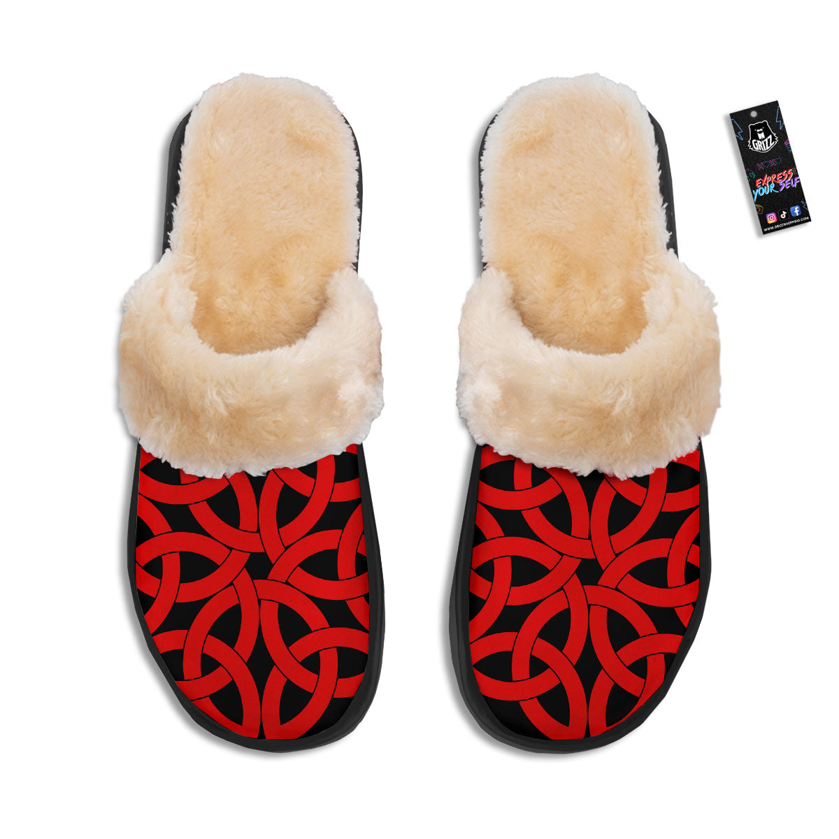 Knot Red Celtic Print Slippers-grizzshop