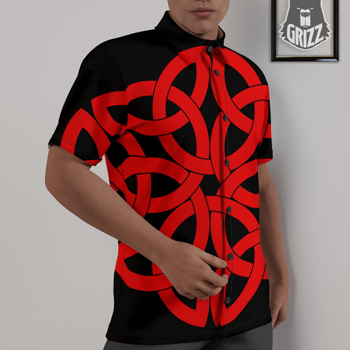 Knot Red Celtic Print Untucked Shirts-grizzshop