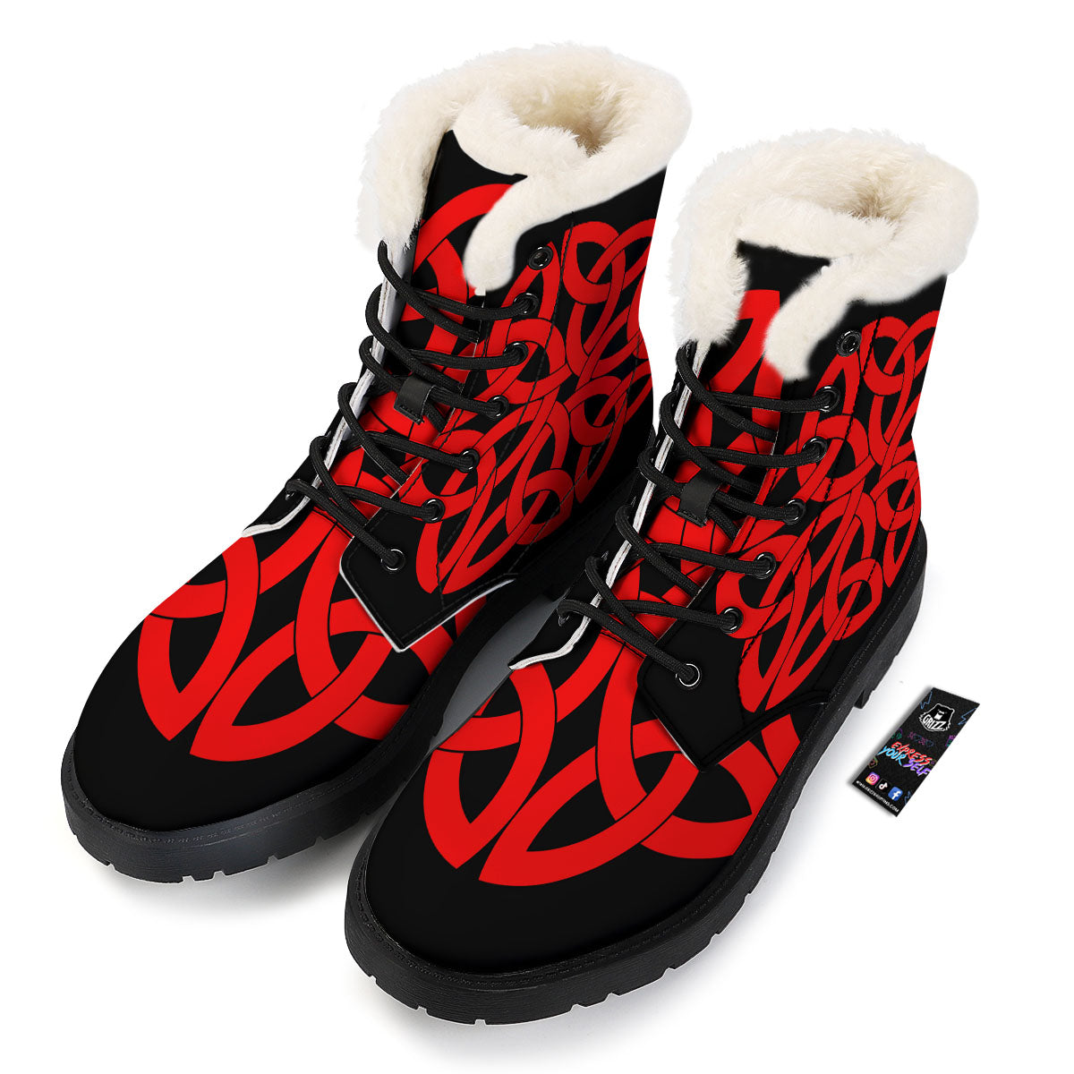 Knot Red Celtic Print Winter Boots-grizzshop