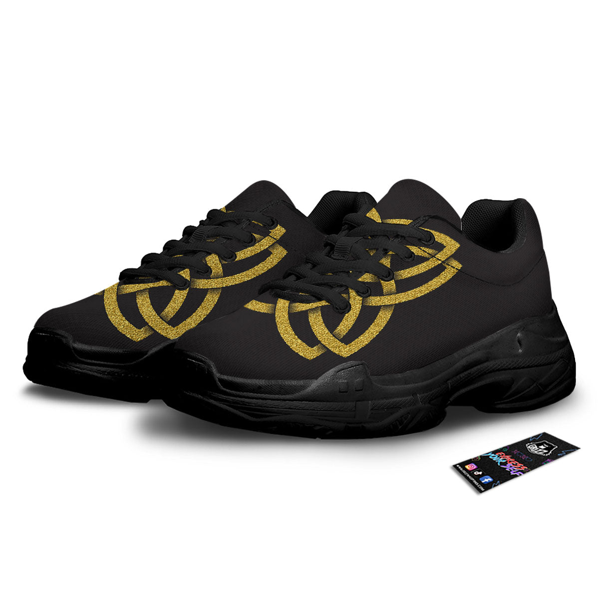 Knot Symbol Gold Celtic Print Black Chunky Shoes-grizzshop