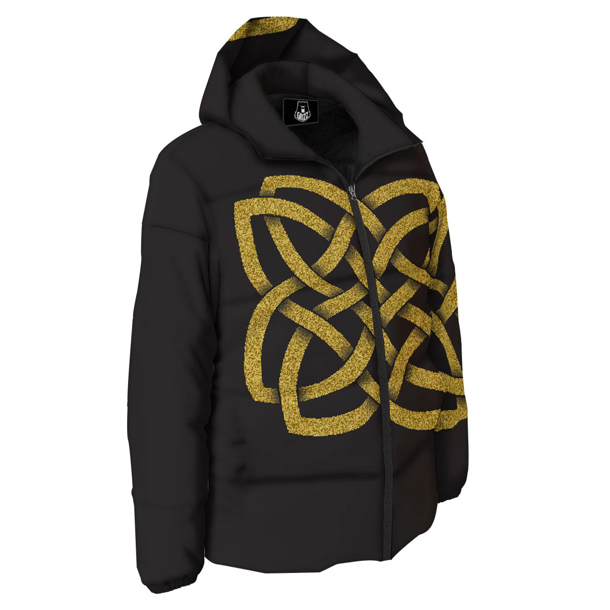 Knot Symbol Gold Celtic Print Down Jacket-grizzshop