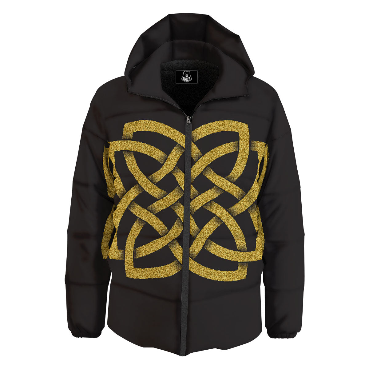 Knot Symbol Gold Celtic Print Down Jacket-grizzshop