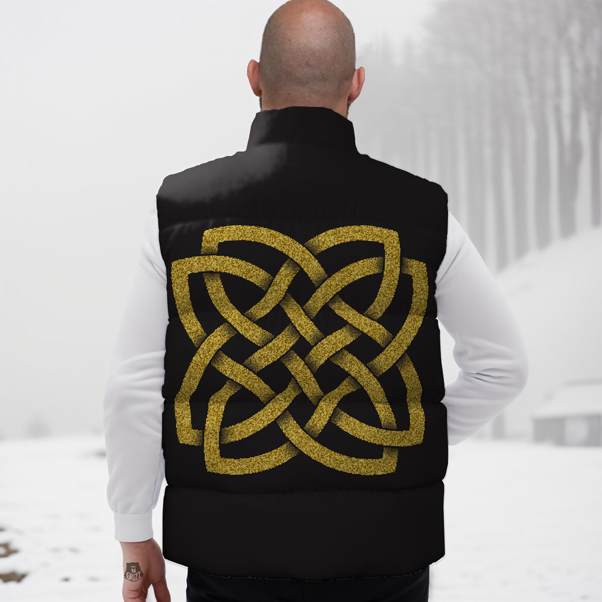 Knot Symbol Gold Celtic Print Down Vest
