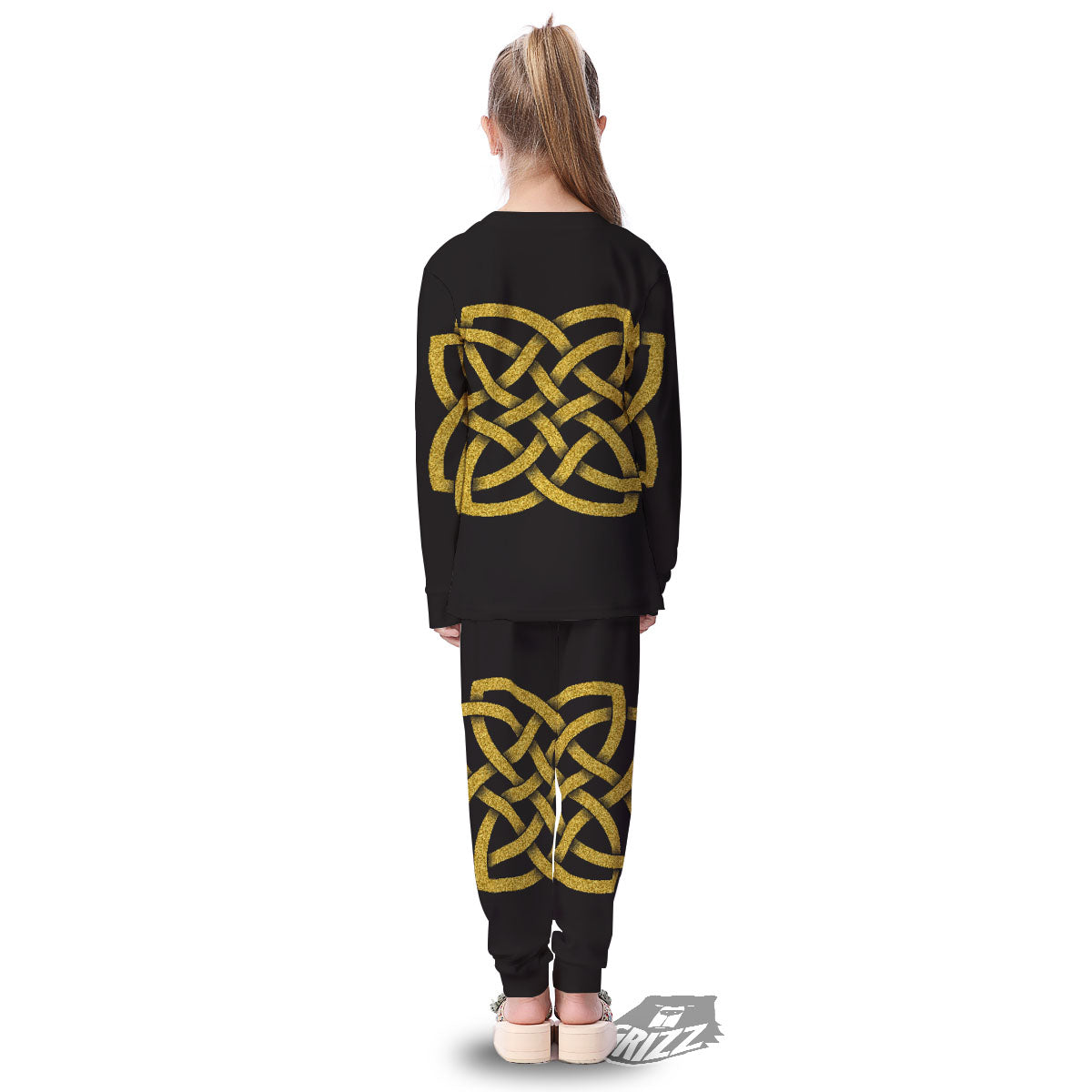 Knot Symbol Gold Celtic Print Kid's Pajamas-grizzshop