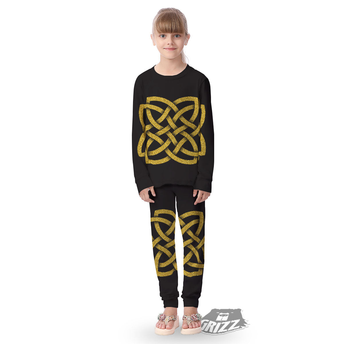 Knot Symbol Gold Celtic Print Kid's Pajamas-grizzshop
