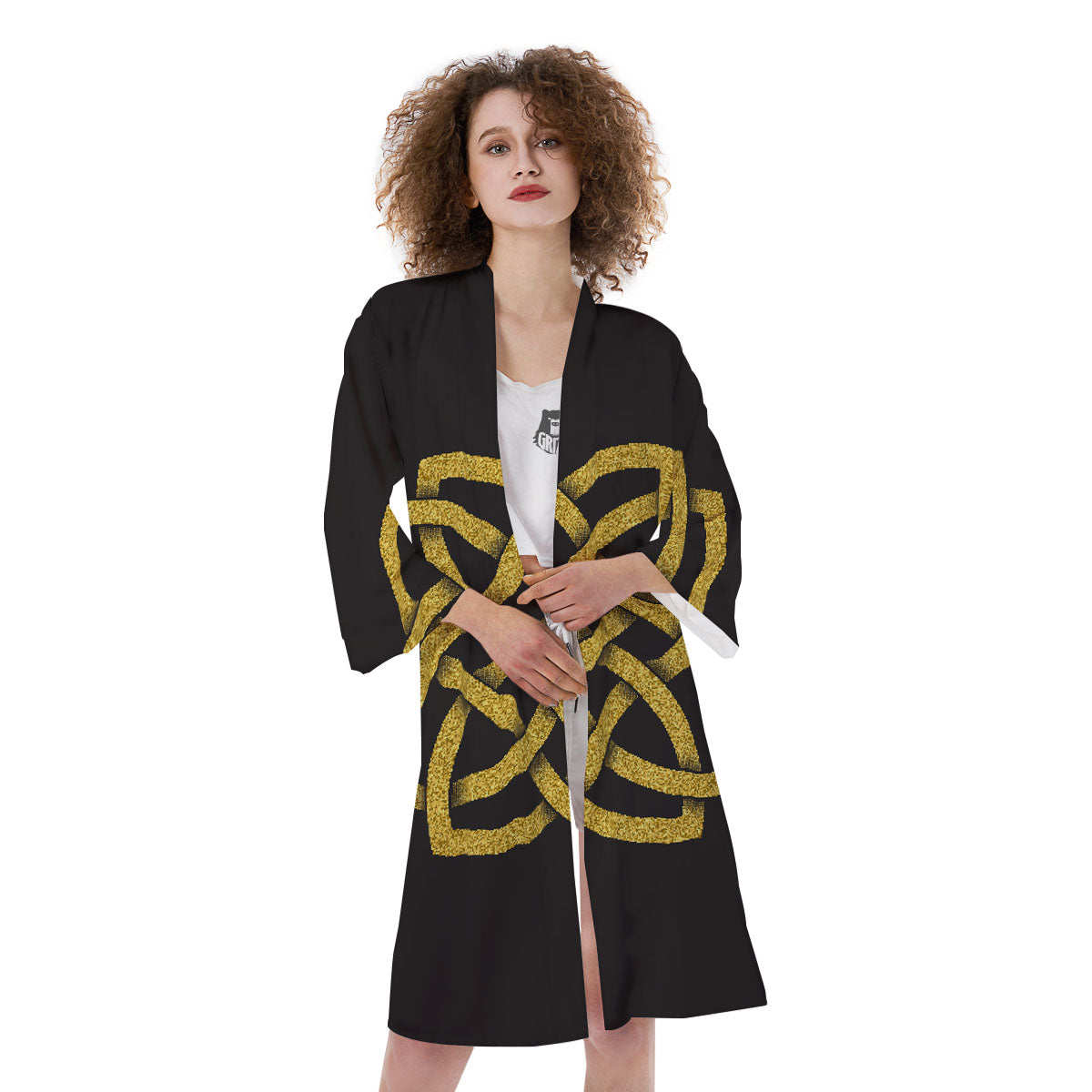 Knot Symbol Gold Celtic Print Kimono-grizzshop