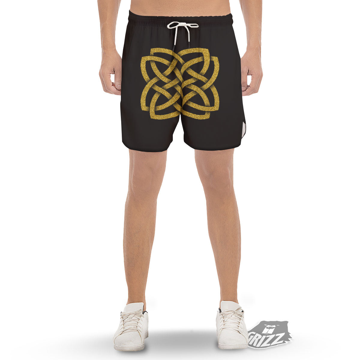 Knot Symbol Gold Celtic Print Men's Gym Shorts-grizzshop