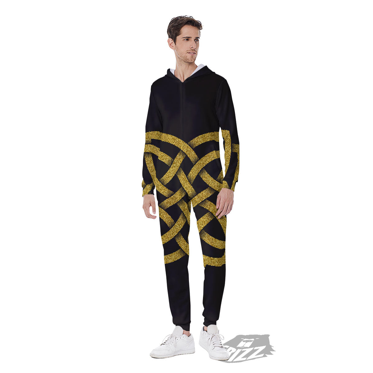 Knot Symbol Gold Celtic Print Men's Jumpsuit-grizzshop