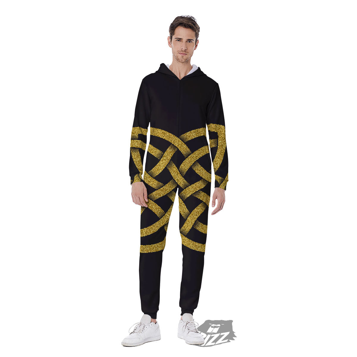 Knot Symbol Gold Celtic Print Men's Jumpsuit-grizzshop