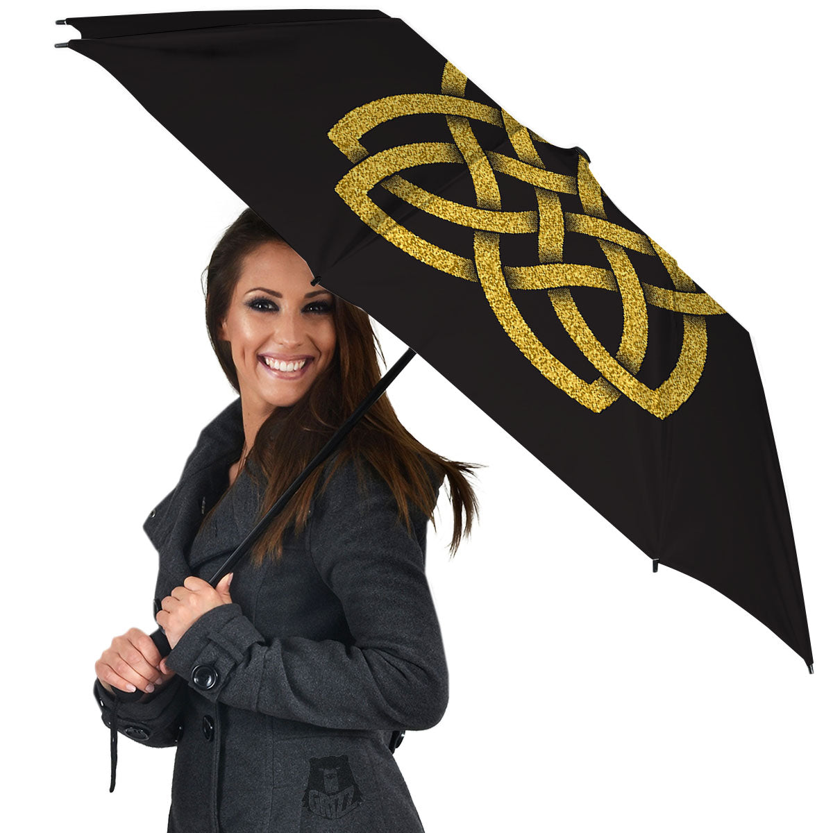 Knot Symbol Gold Celtic Print Umbrella-grizzshop
