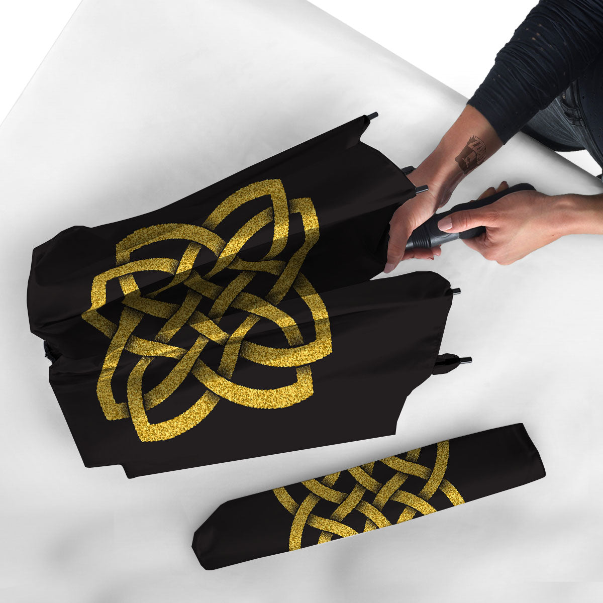 Knot Symbol Gold Celtic Print Umbrella-grizzshop