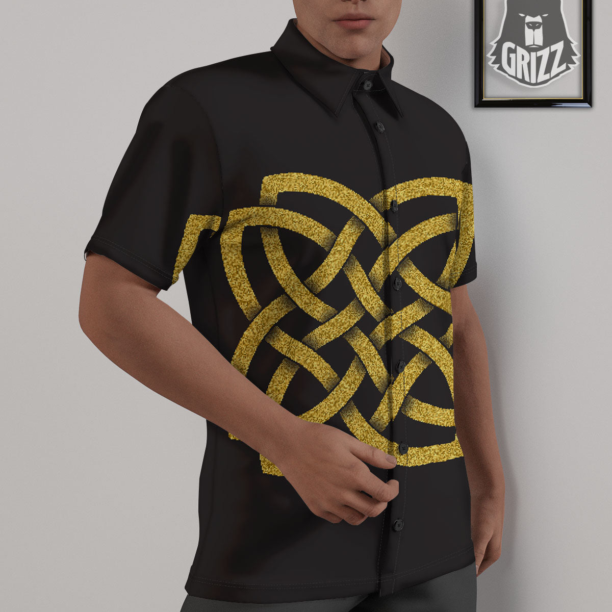 Knot Symbol Gold Celtic Print Untucked Shirts-grizzshop