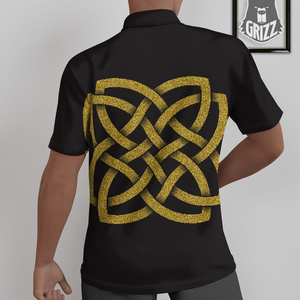 Knot Symbol Gold Celtic Print Untucked Shirts-grizzshop