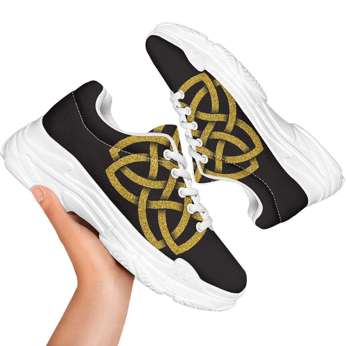 Knot Symbol Gold Celtic Print White Chunky Shoes-grizzshop
