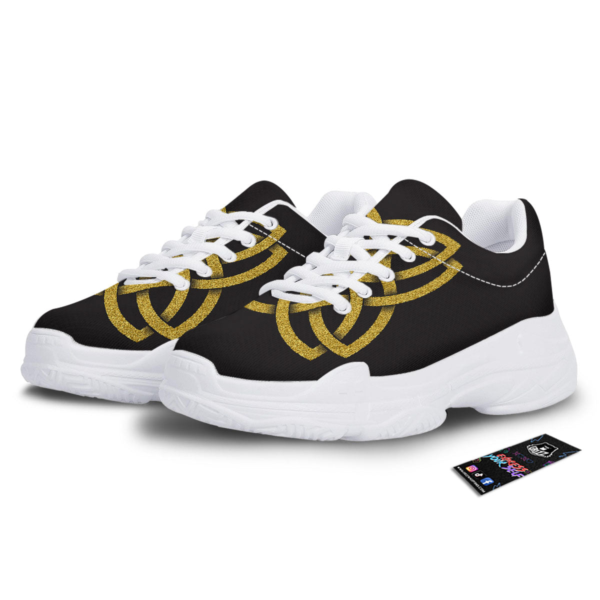 Knot Symbol Gold Celtic Print White Chunky Shoes-grizzshop