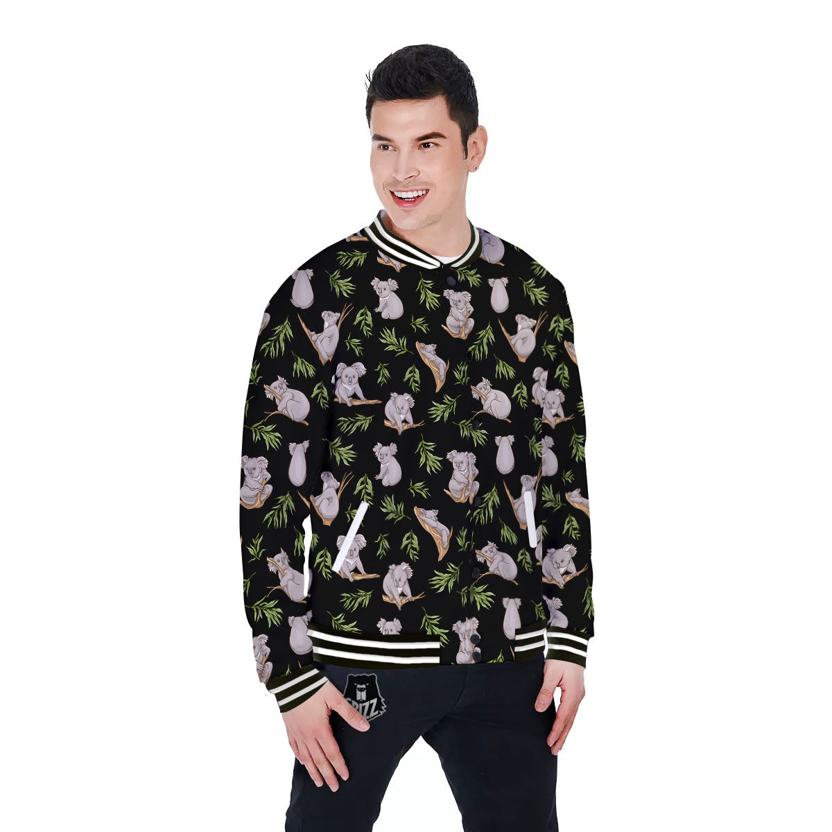 Koala Bear Black Print Pattern Baseball Jacket-grizzshop