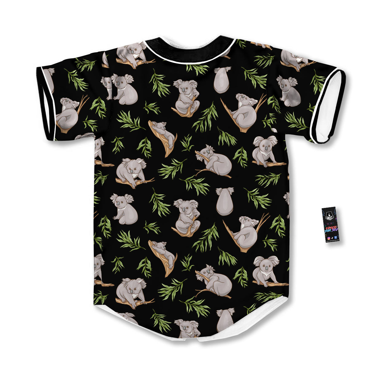 Koala Bear Black Print Pattern Baseball Jersey-grizzshop