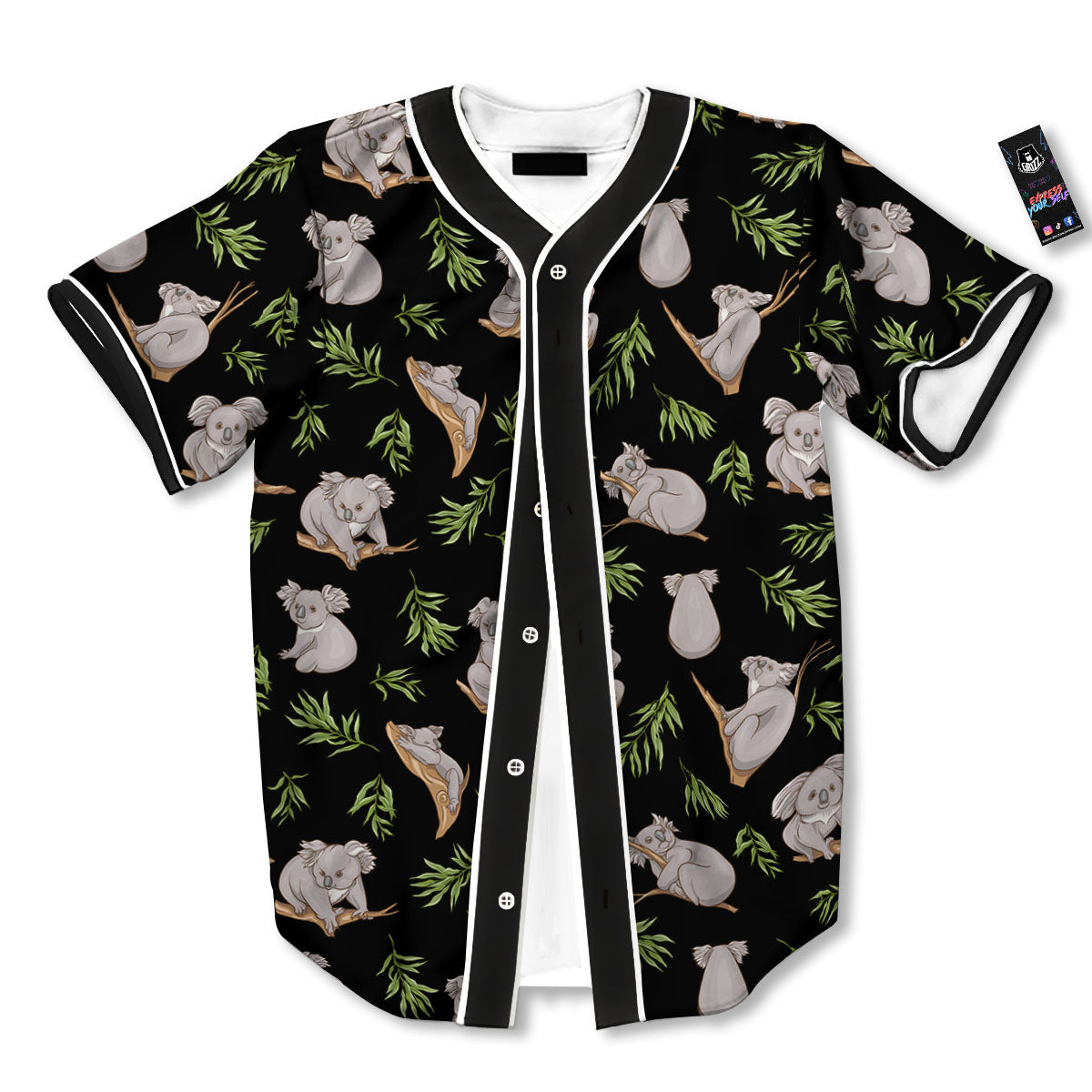 Koala Bear Black Print Pattern Baseball Jersey-grizzshop