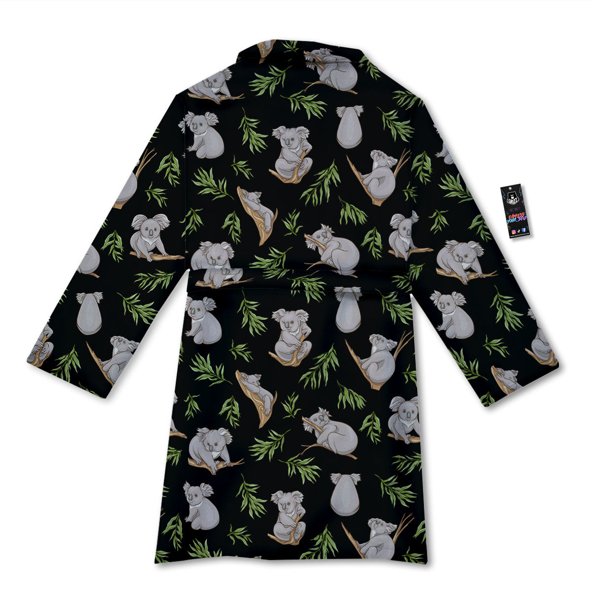 Koala Bear Black Print Pattern Bathrobe-grizzshop