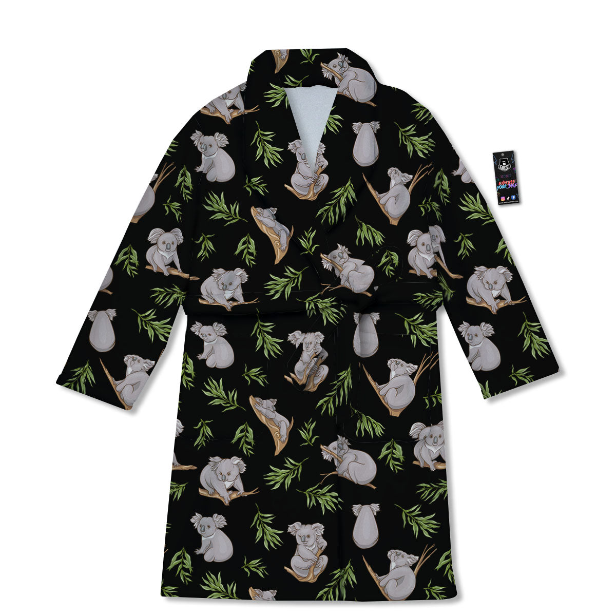 Koala Bear Black Print Pattern Bathrobe-grizzshop