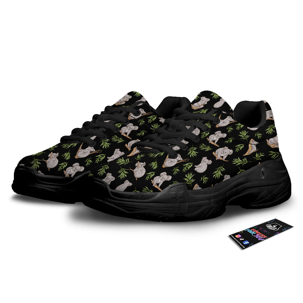 Koala Bear Black Print Pattern Black Chunky Shoes-grizzshop
