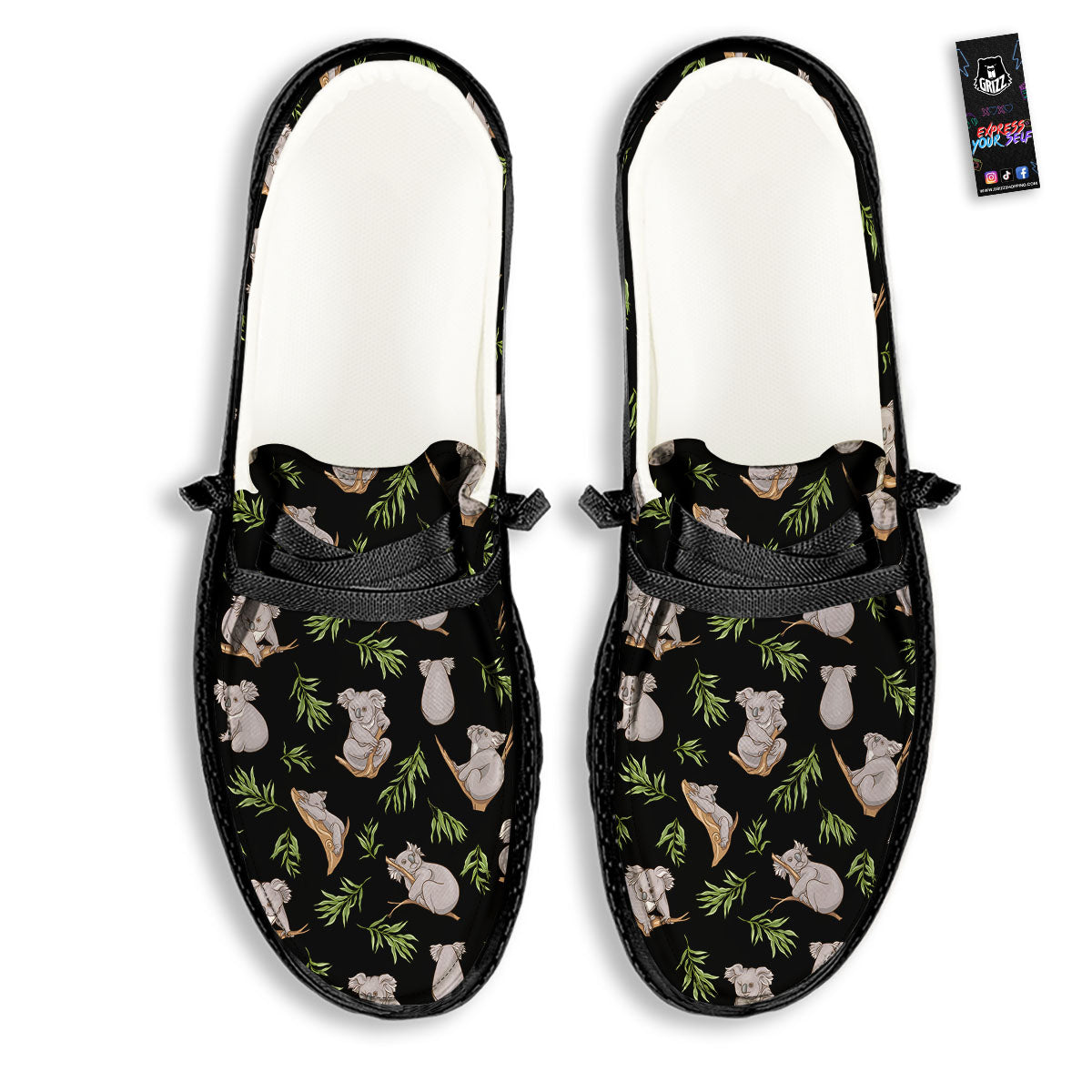 Koala Bear Black Print Pattern Black Loafers-grizzshop