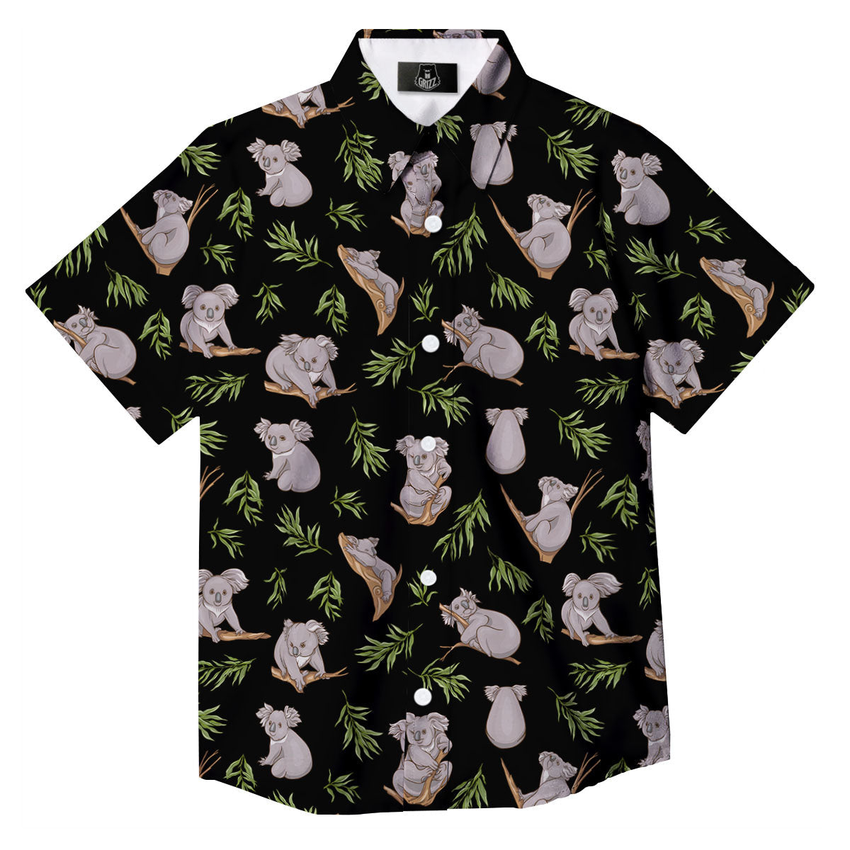 Koala Bear Black Print Pattern Button Up Shirt-grizzshop