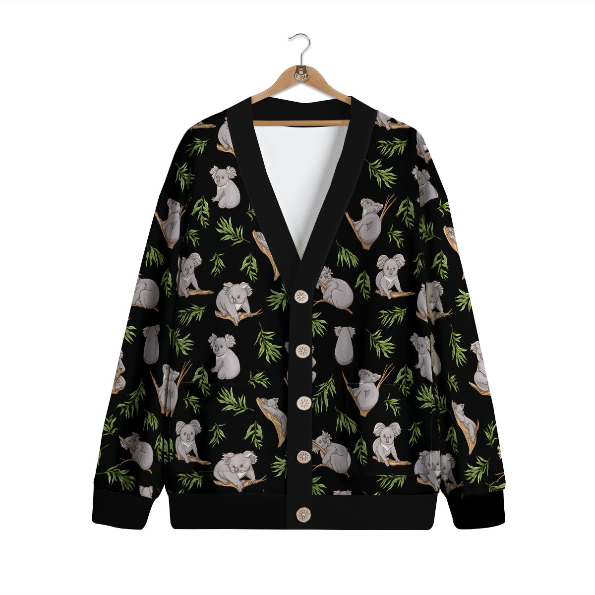 Koala Bear Black Print Pattern Cardigan-grizzshop
