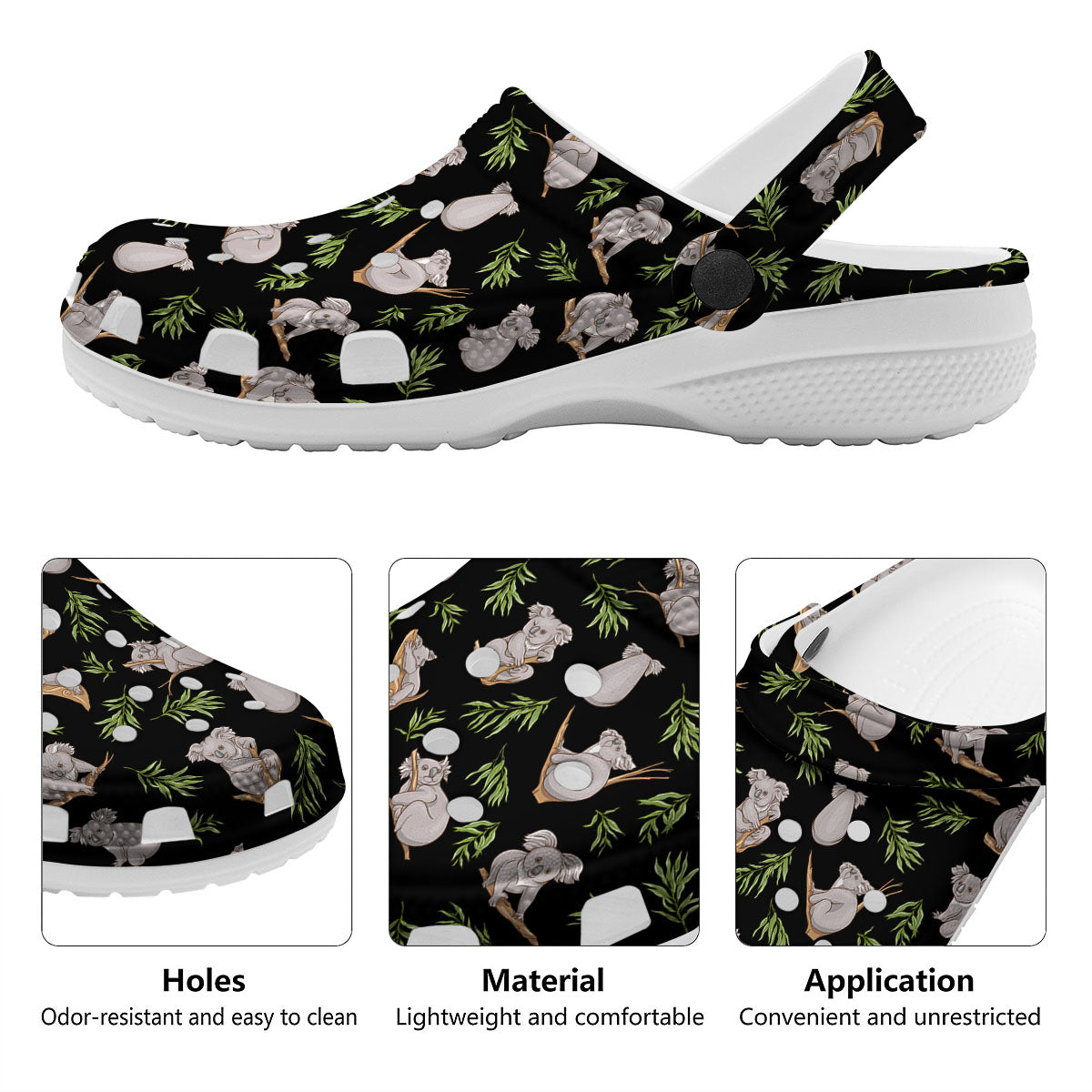 Koala Bear Black Print Pattern Clog-grizzshop