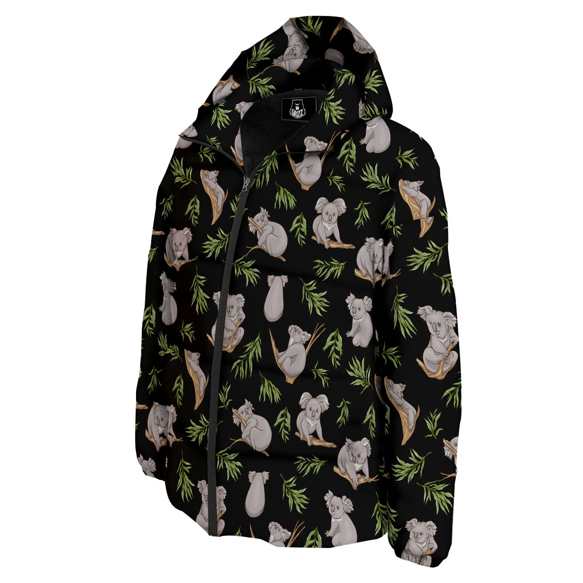 Koala Bear Black Print Pattern Down Jacket-grizzshop