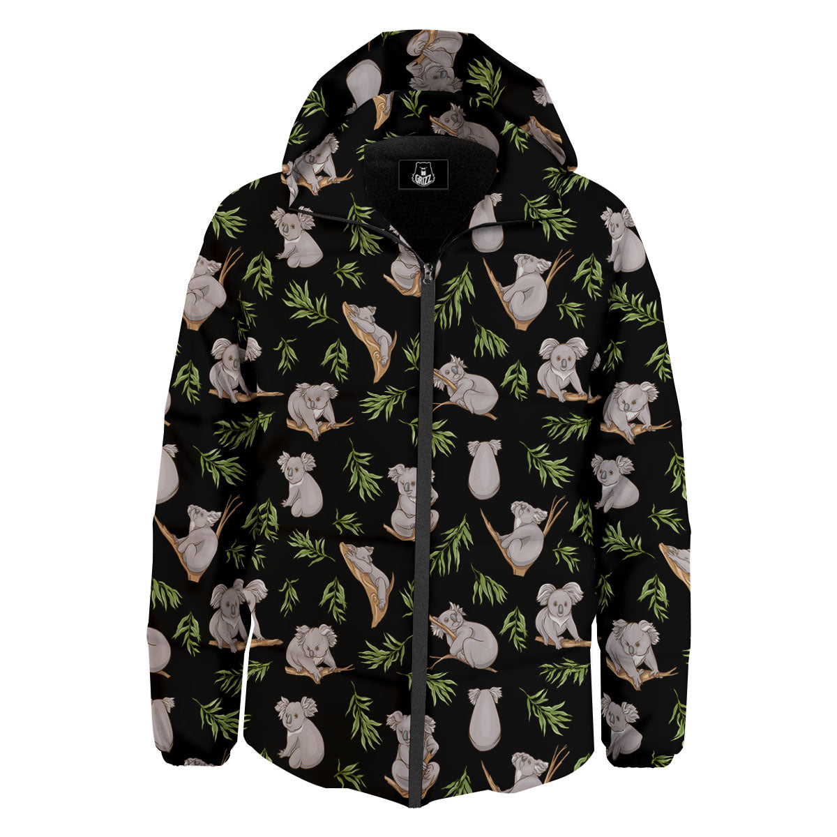 Koala Bear Black Print Pattern Down Jacket-grizzshop