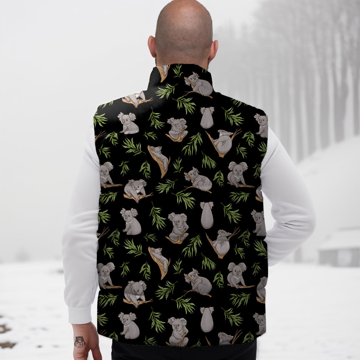 Koala Bear Black Print Pattern Down Vest