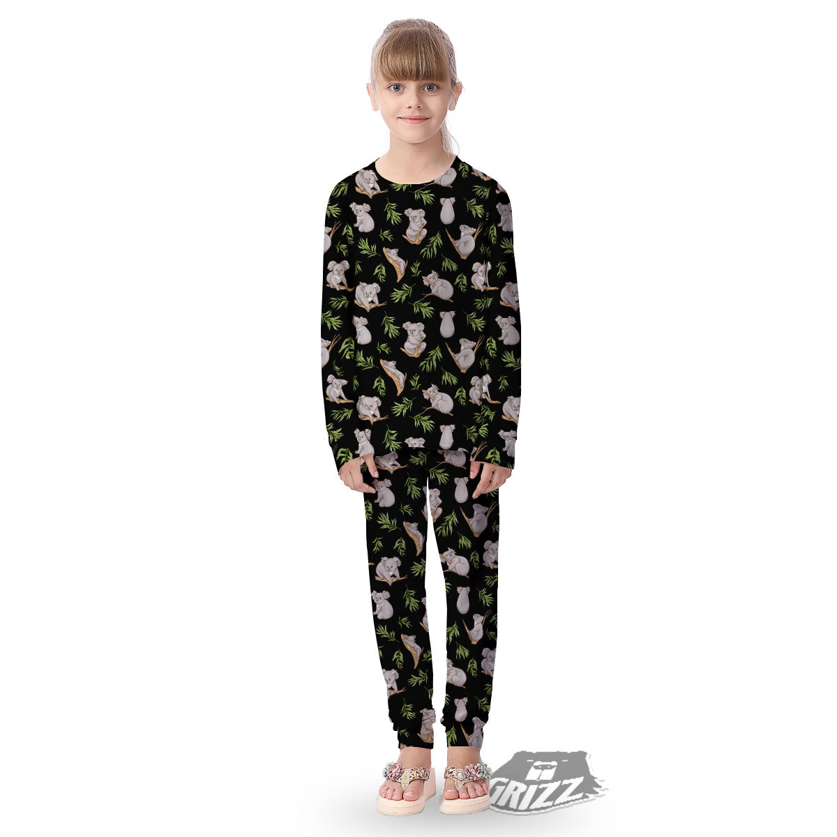 Koala Bear Black Print Pattern Kid's Pajamas-grizzshop