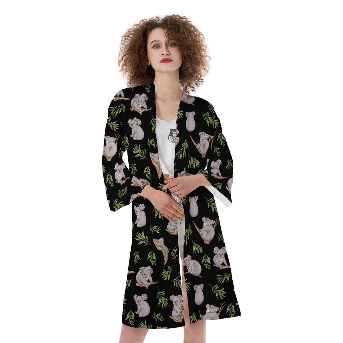 Koala Bear Black Print Pattern Kimono-grizzshop