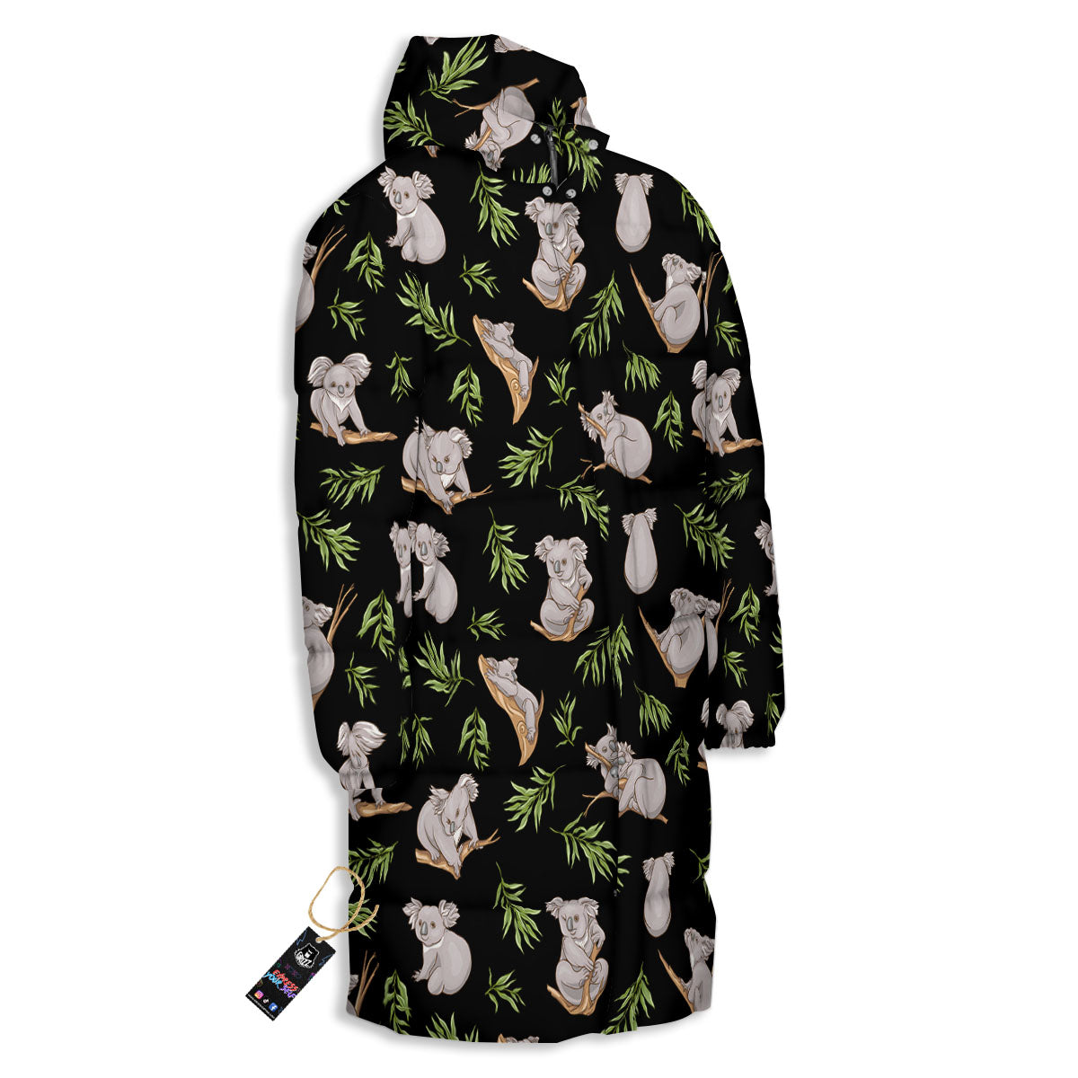 Koala Bear Black Print Pattern Long Down Jacket-grizzshop