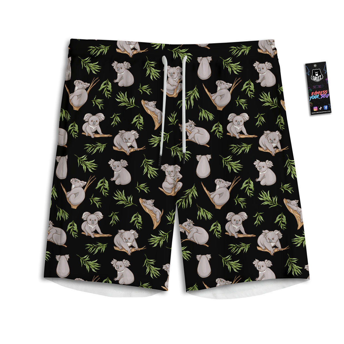 Koala Bear Black Print Pattern Men's Athletic Shorts