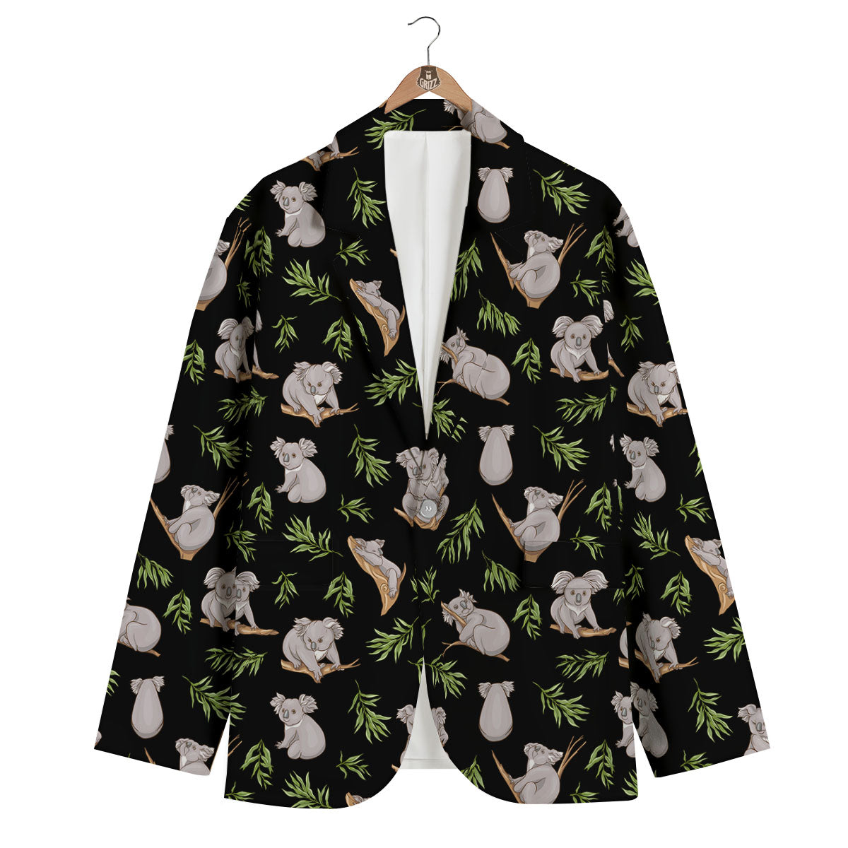 Koala Bear Black Print Pattern Men's Blazer-grizzshop