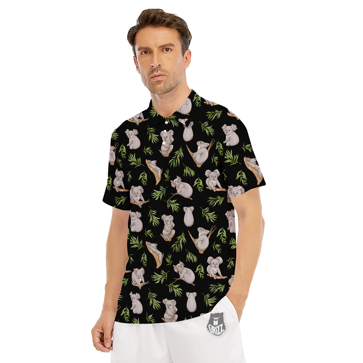 Koala Bear Black Print Pattern Men's Golf Shirts-grizzshop